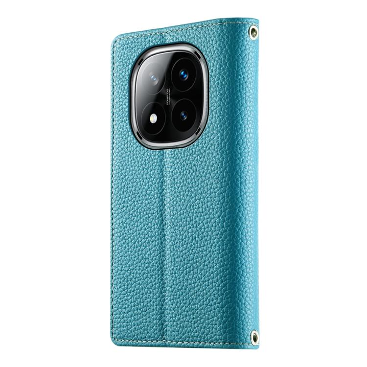 Funda de cuero con cremallera para Redmi Note 14 Pro 4G, con costuras, para múltiples tarjetas y correa corta (azul)