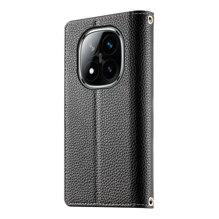 Funda de cuero con cremallera para Redmi Note 14 Pro 4G, con costuras, para múltiples tarjetas y correa corta (negra)