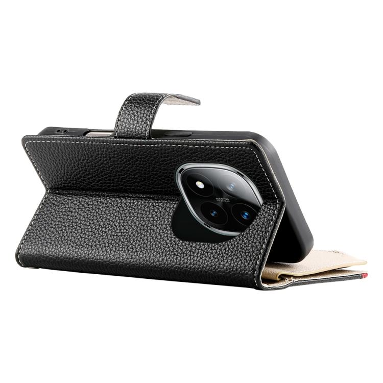 Funda de cuero con cremallera para Redmi Note 14 Pro 4G, con costuras, para múltiples tarjetas y correa corta (negra)