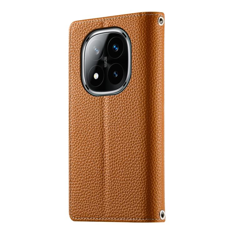 Funda de cuero con cremallera para Redmi Note 14 Pro 4G, con costuras, para múltiples tarjetas y correa corta (marrón)