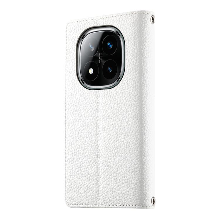 Funda de cuero con cremallera para Redmi Note 14 Pro 4G, con costuras, para múltiples tarjetas y correa corta (blanca)