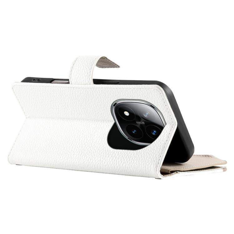 Funda de cuero con cremallera para Redmi Note 14 Pro 4G, con costuras, para múltiples tarjetas y correa corta (blanca)