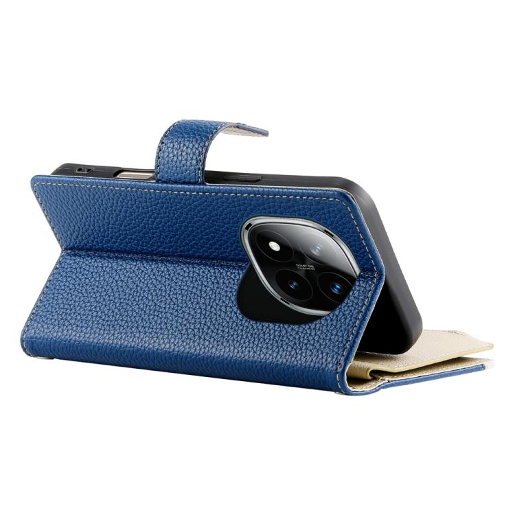 Funda de cuero con cremallera para Redmi Note 14 Pro 4G, con costuras, para múltiples tarjetas y correa corta (azul oscuro)