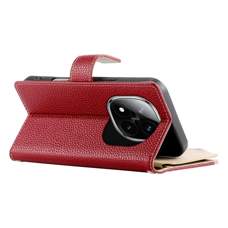 Funda de cuero con cremallera para Redmi Note 14 Pro 4G, con costuras, para múltiples tarjetas y correa corta (roja)