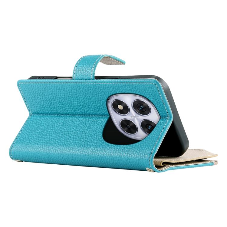 Funda de cuero con cremallera para Redmi Note 14 Pro 5G / Note 14 Pro+ 5G, con costuras, para múltiples tarjetas y correa corta (azul)