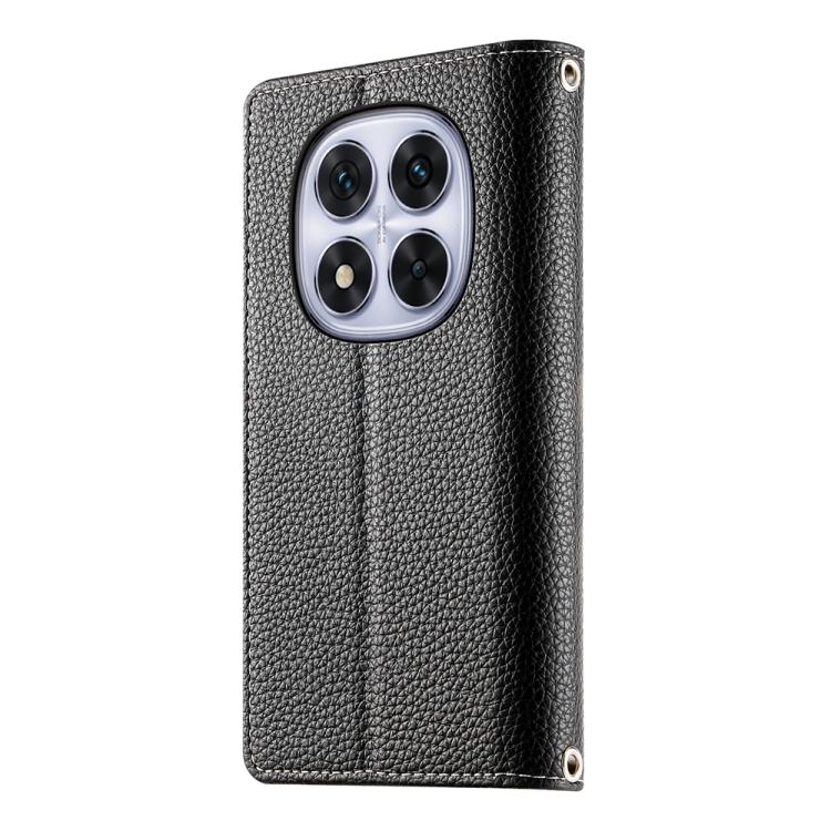 Funda de cuero con cremallera para Redmi Note 14 Pro 5G / Note 14 Pro+ 5G, con costuras, para múltiples tarjetas y correa corta (negra)