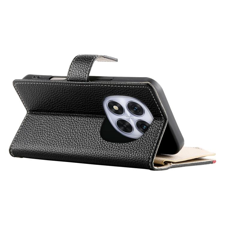 Funda de cuero con cremallera para Redmi Note 14 Pro 5G / Note 14 Pro+ 5G, con costuras, para múltiples tarjetas y correa corta (negra)