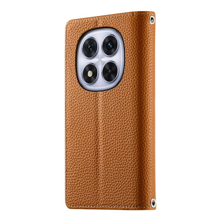 Funda de cuero con cremallera para Redmi Note 14 Pro 5G / Note 14 Pro+ 5G, con costuras, para múltiples tarjetas y correa corta (marrón)