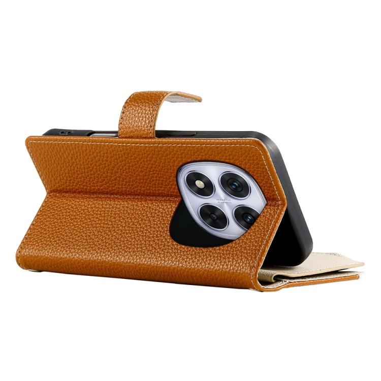 Funda de cuero con cremallera para Redmi Note 14 Pro 5G / Note 14 Pro+ 5G, con costuras, para múltiples tarjetas y correa corta (marrón)