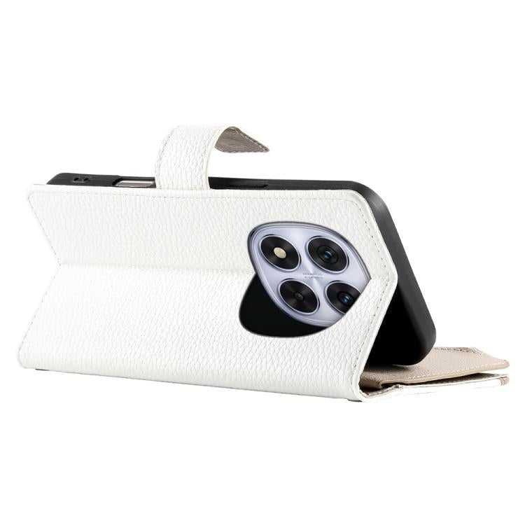 Funda de cuero con cremallera para Redmi Note 14 Pro 5G / Note 14 Pro+ 5G, con costuras, para múltiples tarjetas y correa corta (blanca)