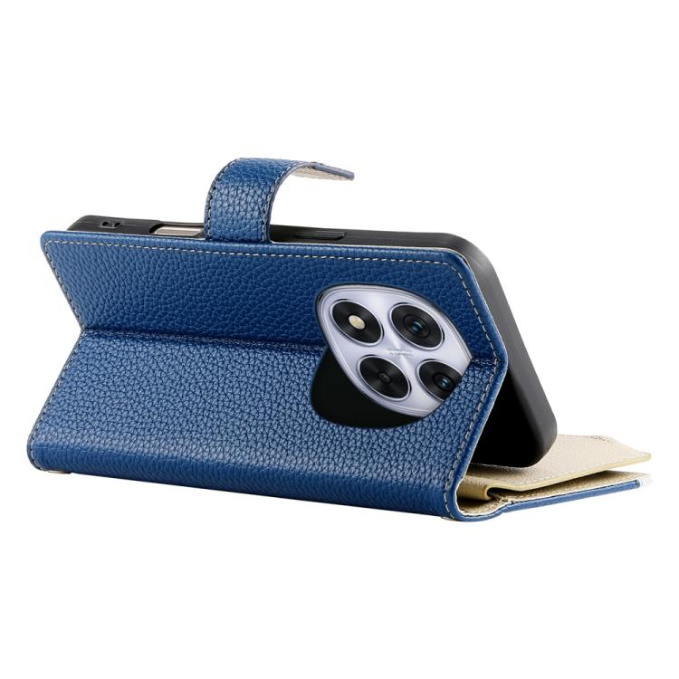 Funda de cuero con cremallera para Redmi Note 14 Pro 5G / Note 14 Pro+ 5G, con costuras, para múltiples tarjetas y correa corta (azul oscuro)