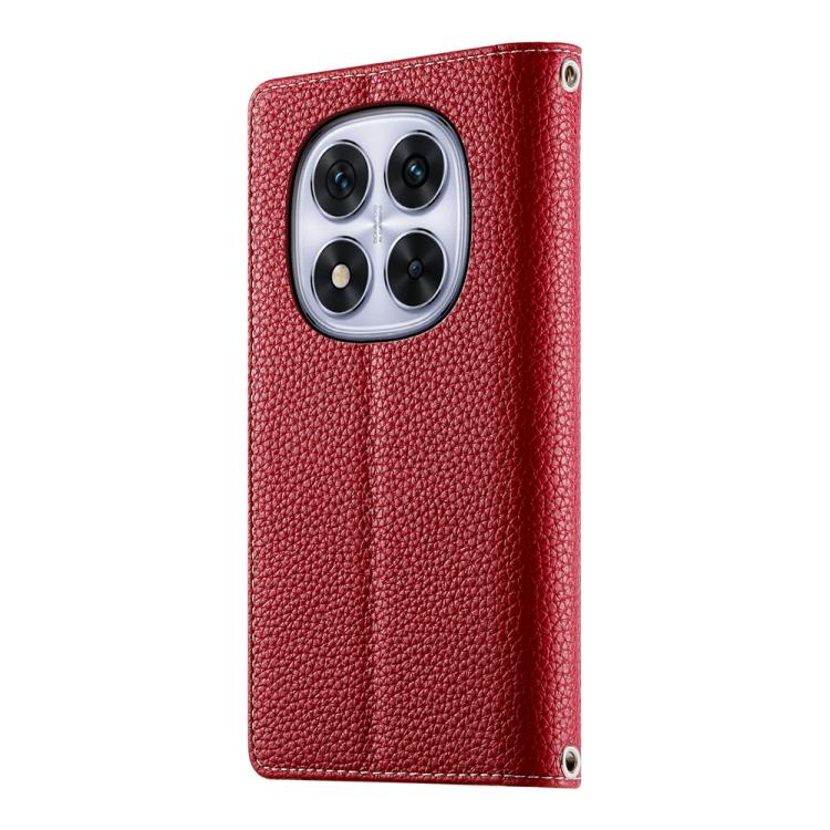Funda de cuero con cremallera para Redmi Note 14 Pro 5G / Note 14 Pro+ 5G, con costuras, para múltiples tarjetas y correa corta (roja)