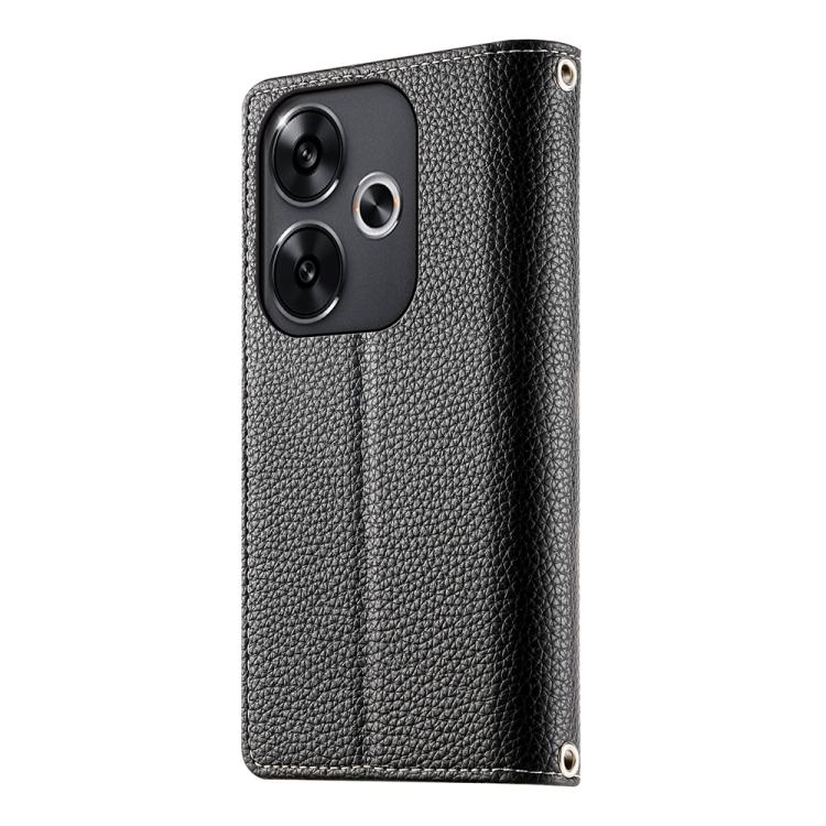 Funda de cuero con cremallera para Redmi Turbo 3 y Xiaomi Poco F6, con costuras, para múltiples tarjetas y correa corta (negra)