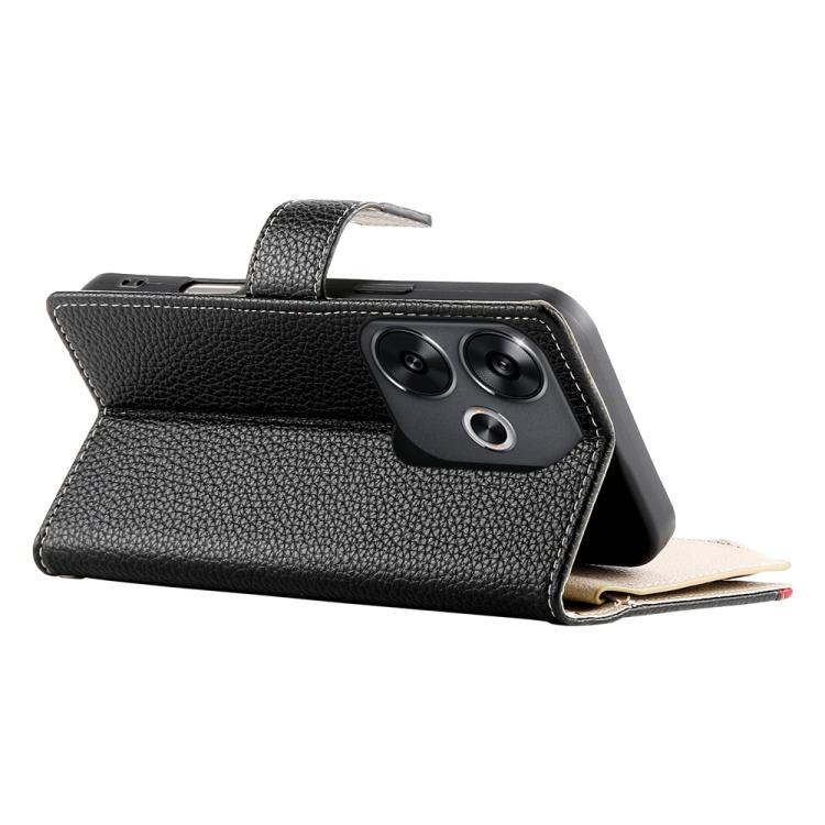 Funda de cuero con cremallera para Redmi Turbo 3 y Xiaomi Poco F6, con costuras, para múltiples tarjetas y correa corta (negra)