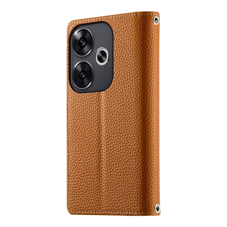 Funda de cuero con cremallera para Redmi Turbo 3 y Xiaomi Poco F6, con costuras, para múltiples tarjetas y correa corta (marrón)