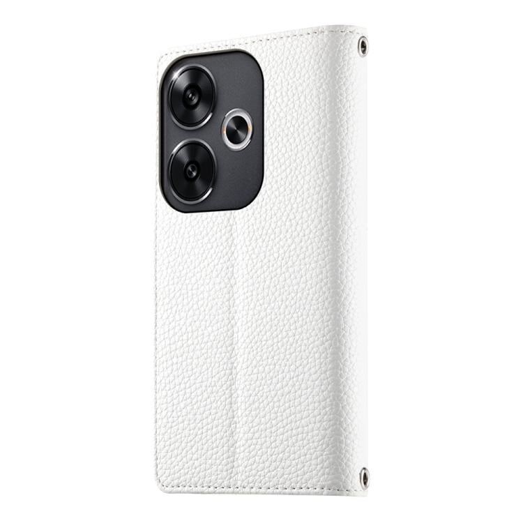 Funda de cuero con cremallera para Redmi Turbo 3 y Xiaomi Poco F6, con costuras, para múltiples tarjetas y correa corta (blanca)