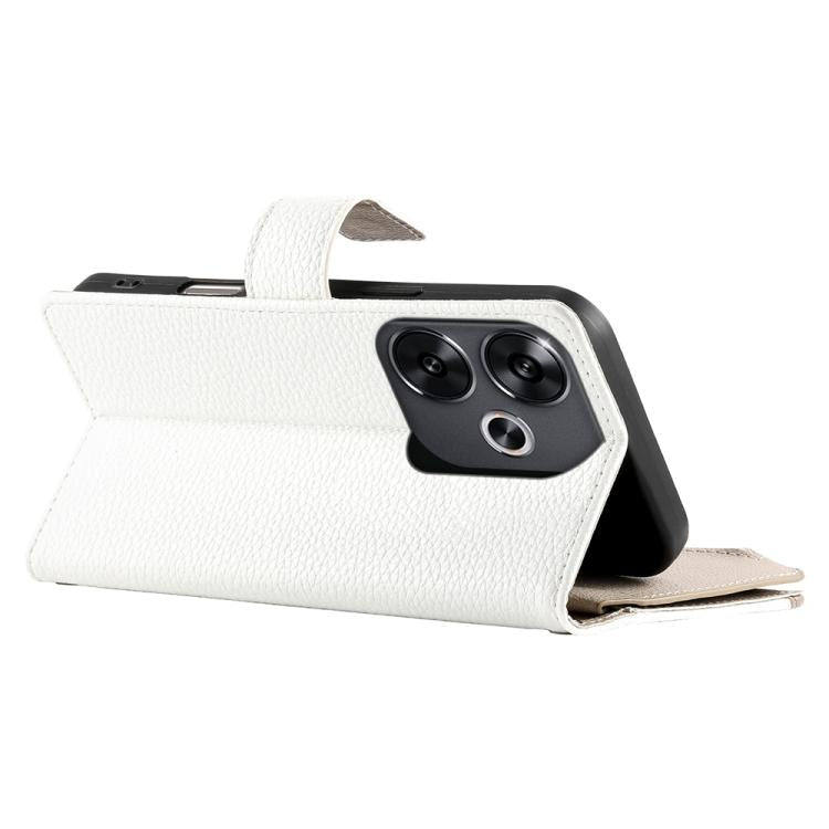 Funda de cuero con cremallera para Redmi Turbo 3 y Xiaomi Poco F6, con costuras, para múltiples tarjetas y correa corta (blanca)
