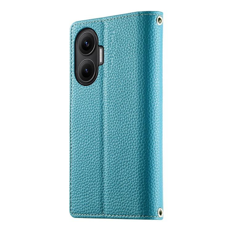 Funda de cuero con cremallera para Redmi Turbo 4 Pro y Xiaomi Poco F7, con costuras, múltiples tarjetas y correa corta (azul)