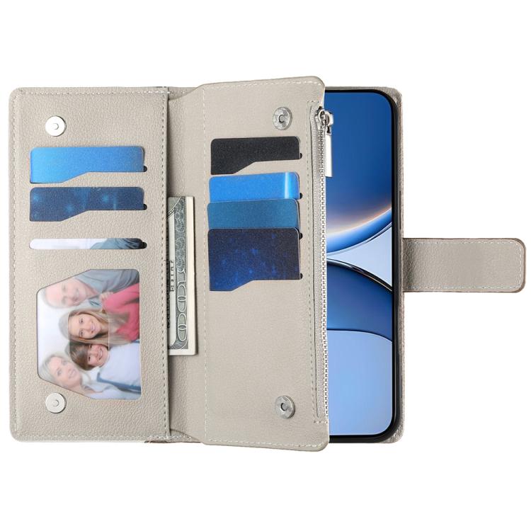 Funda de cuero con cremallera para Redmi Turbo 4 Pro y Xiaomi Poco F7, con costuras, múltiples tarjetas y correa corta (azul)