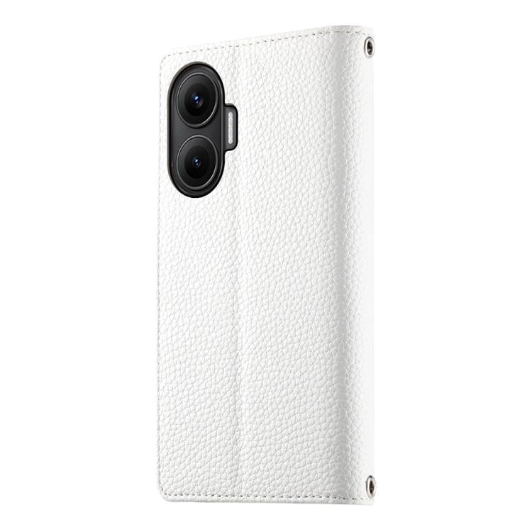 Funda de cuero con cremallera para Redmi Turbo 4 Pro y Xiaomi Poco F7, con costuras, para múltiples tarjetas y correa corta (blanca)