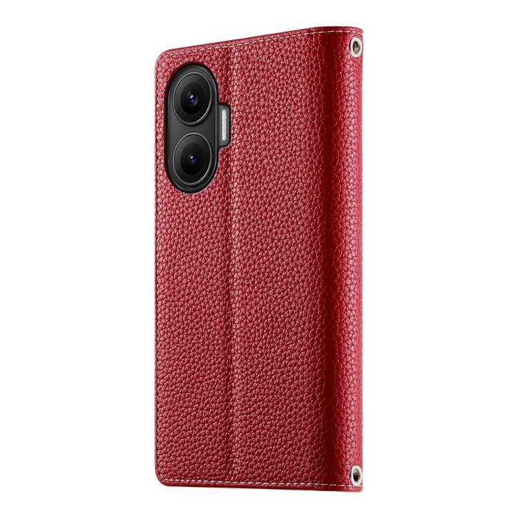 Funda de cuero con cremallera para Redmi Turbo 4 Pro y Xiaomi Poco F7, con costuras, múltiples tarjetas y correa corta (roja)