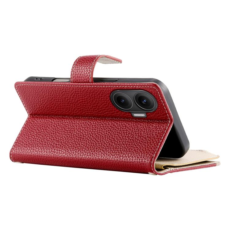 Funda de cuero con cremallera para Redmi Turbo 4 Pro y Xiaomi Poco F7, con costuras, múltiples tarjetas y correa corta (roja)