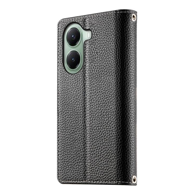 Funda de cuero con cremallera para Redmi Turbo 4 / Xiaomi Poco X7 Pro, con costuras, para múltiples tarjetas y correa corta (negra)