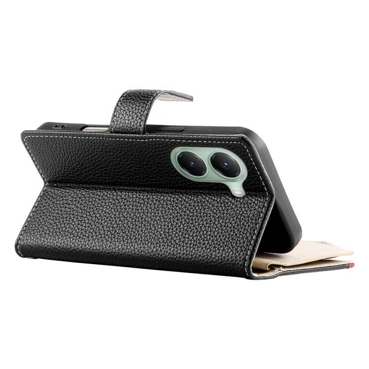 Funda de cuero con cremallera para Redmi Turbo 4 / Xiaomi Poco X7 Pro, con costuras, para múltiples tarjetas y correa corta (negra)