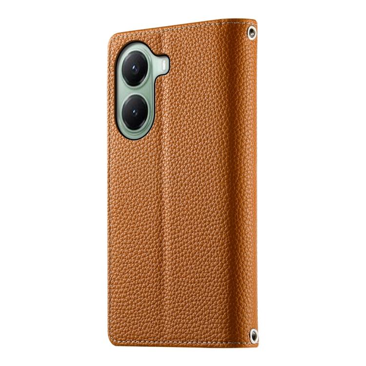 Funda de cuero con cremallera para Redmi Turbo 4 / Xiaomi Poco X7 Pro, con costuras, para múltiples tarjetas y correa corta (marrón)