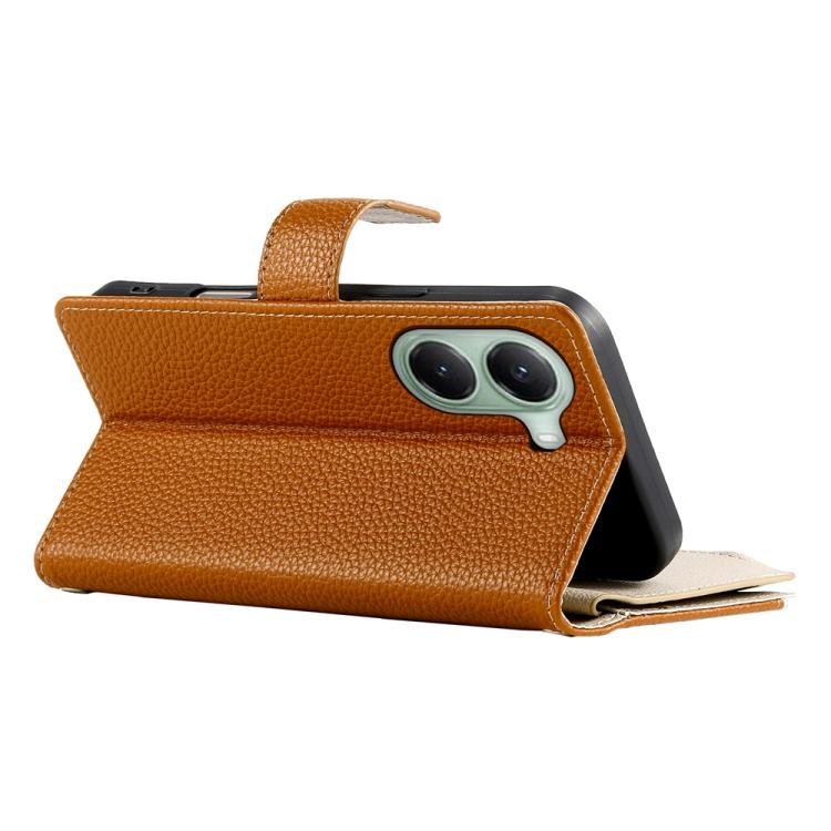 Funda de cuero con cremallera para Redmi Turbo 4 / Xiaomi Poco X7 Pro, con costuras, para múltiples tarjetas y correa corta (marrón)
