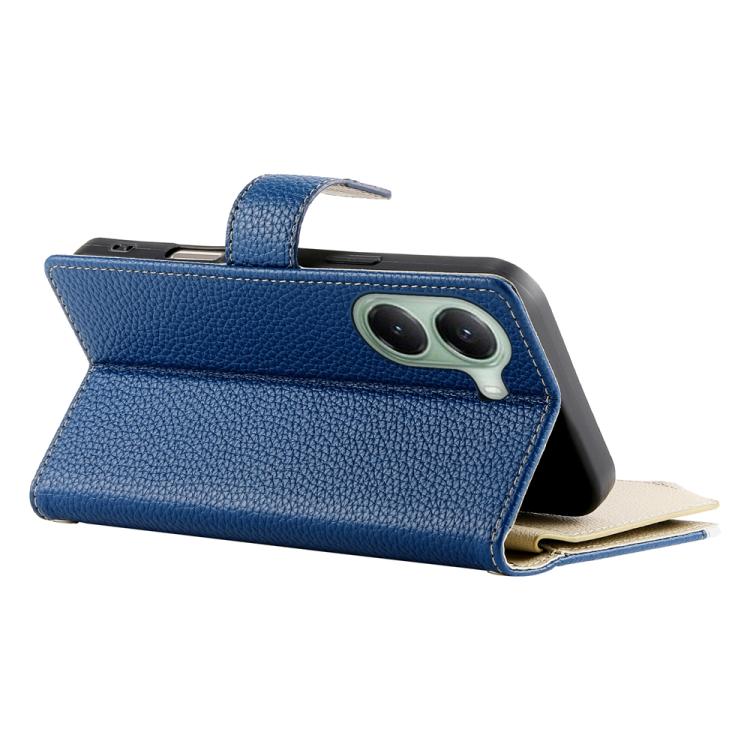 Funda de cuero con cremallera para Redmi Turbo 4 / Xiaomi Poco X7 Pro, con costuras, para múltiples tarjetas y correa corta (azul oscuro)