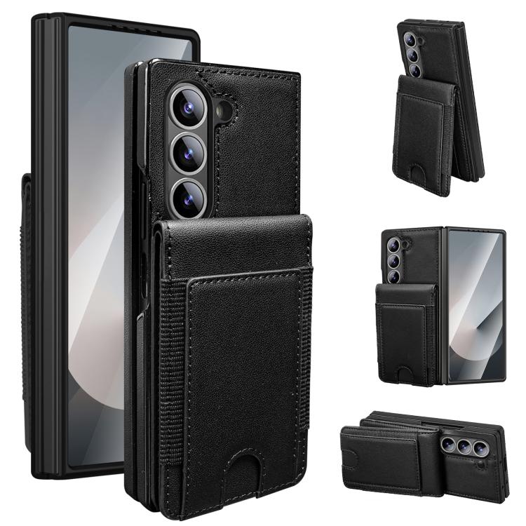 Funda de cuero con película templada integrada para Samsung Galaxy Z Fold6 (negro)