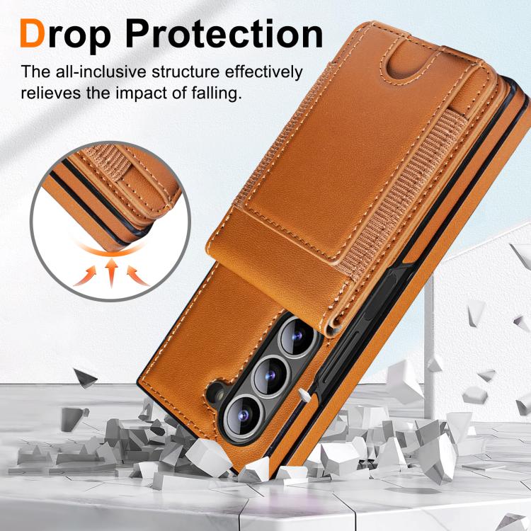 Funda de cuero con película templada integrada para Samsung Galaxy Z Fold6 (marrón)