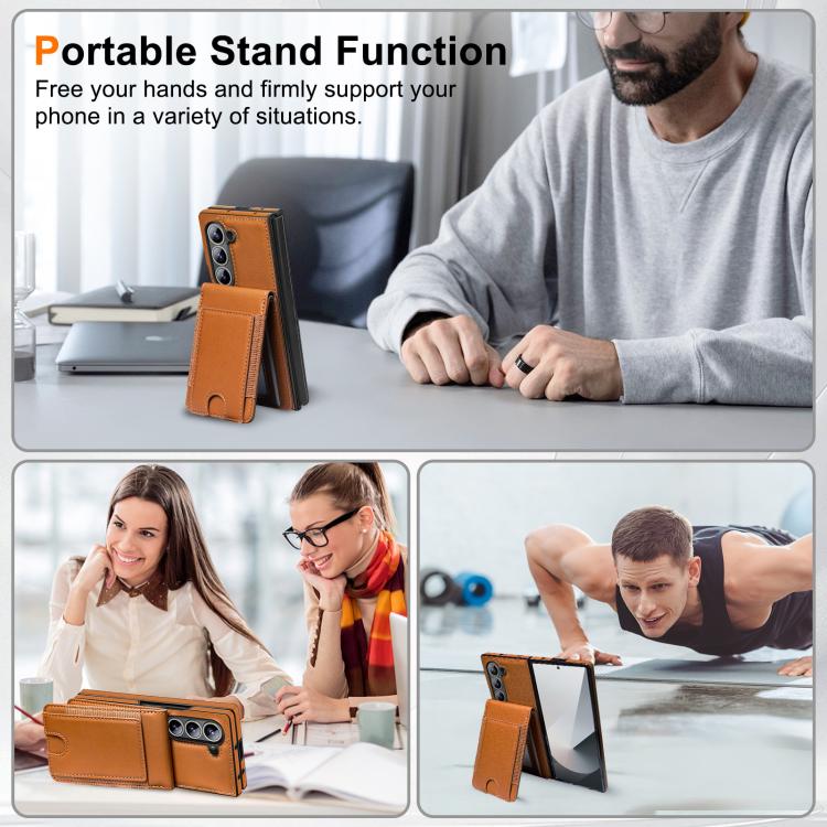 Funda de cuero con película templada integrada para Samsung Galaxy Z Fold6 (marrón)