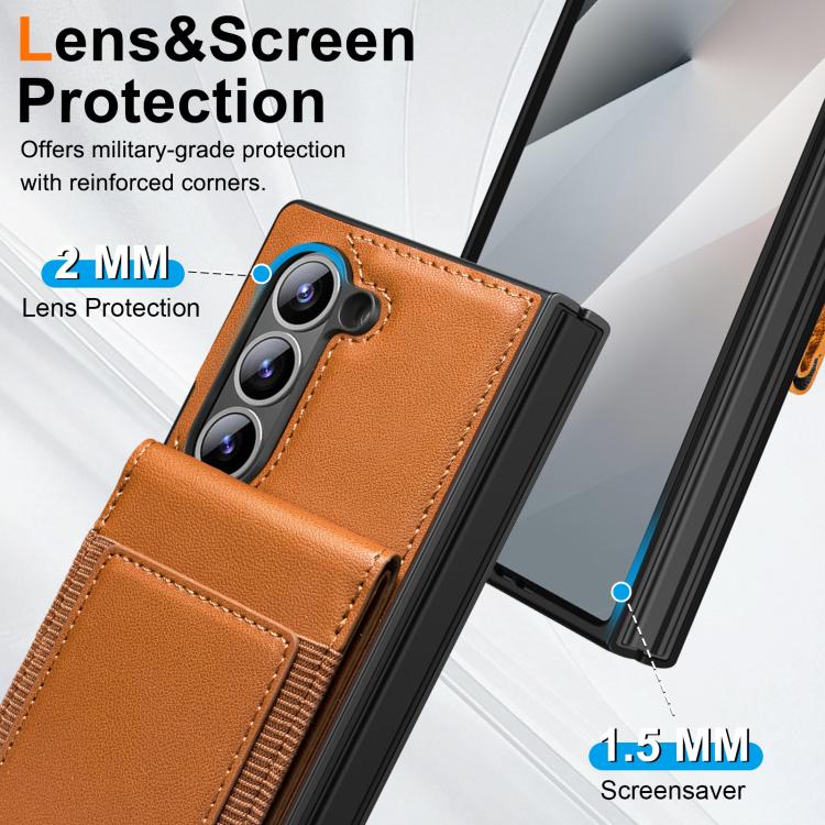 Funda de cuero con película templada integrada para Samsung Galaxy Z Fold6 (marrón)