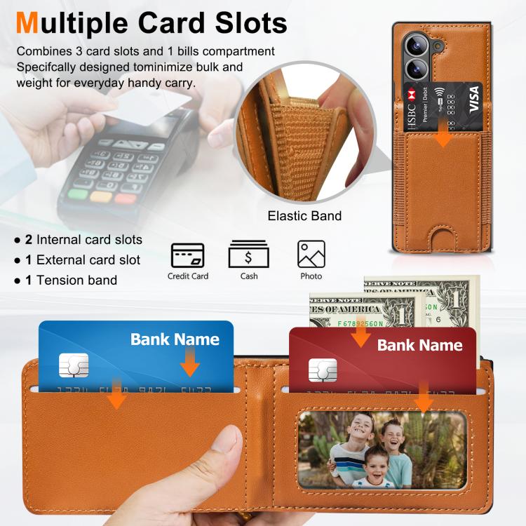 Funda de cuero con película templada integrada para Samsung Galaxy Z Fold6 (marrón)