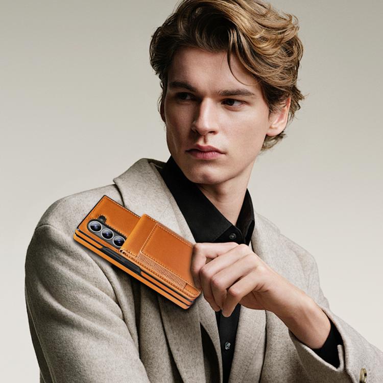 Funda de cuero con película templada integrada para Samsung Galaxy Z Fold6 (marrón)