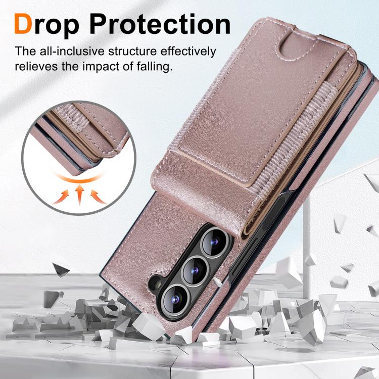 Funda de cuero con película templada integrada para Samsung Galaxy Z Fold6 (oro rosa)