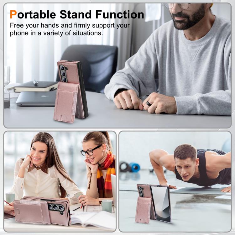 Funda de cuero con película templada integrada para Samsung Galaxy Z Fold6 (oro rosa)