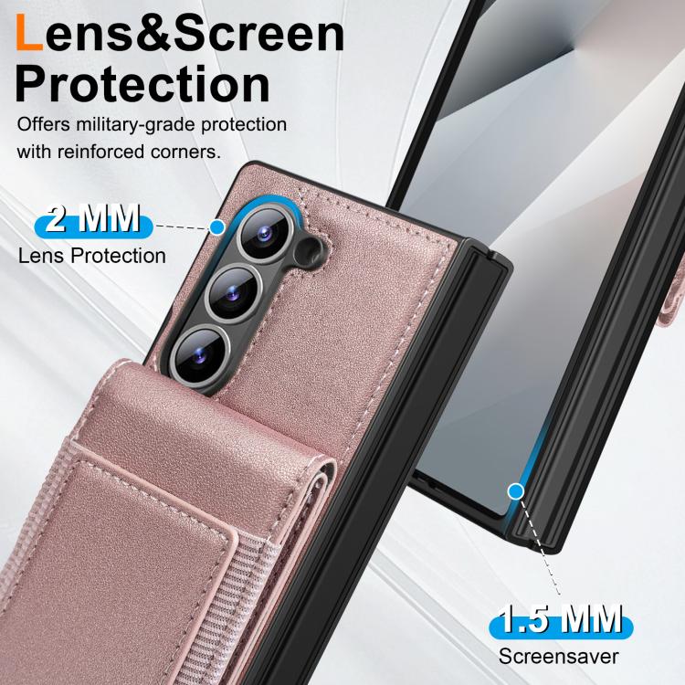 Funda de cuero con película templada integrada para Samsung Galaxy Z Fold6 (oro rosa)