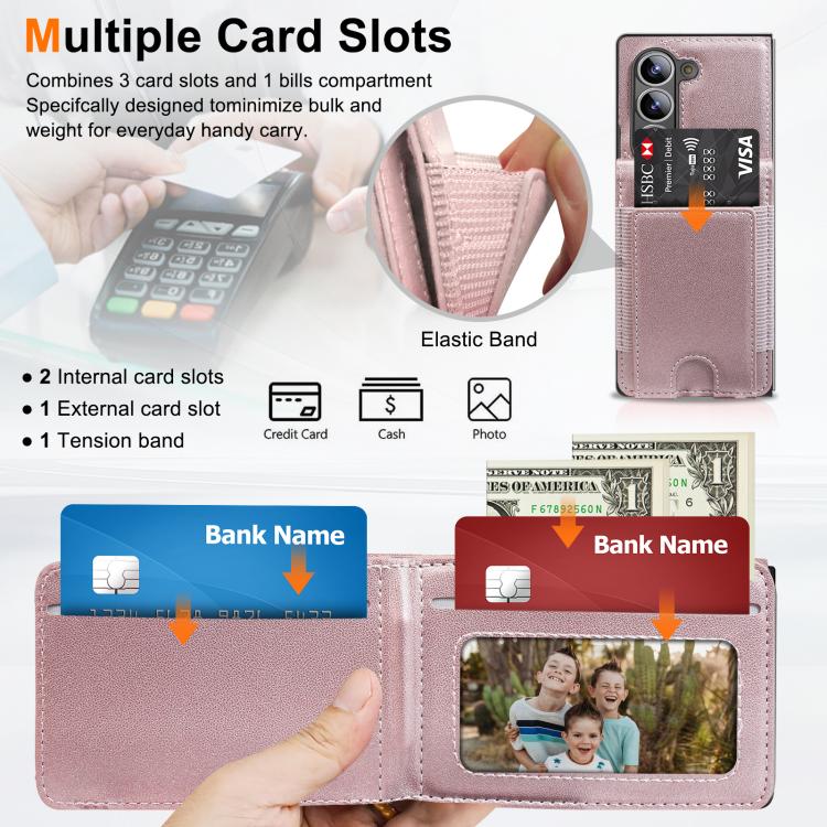 Funda de cuero con película templada integrada para Samsung Galaxy Z Fold6 (oro rosa)