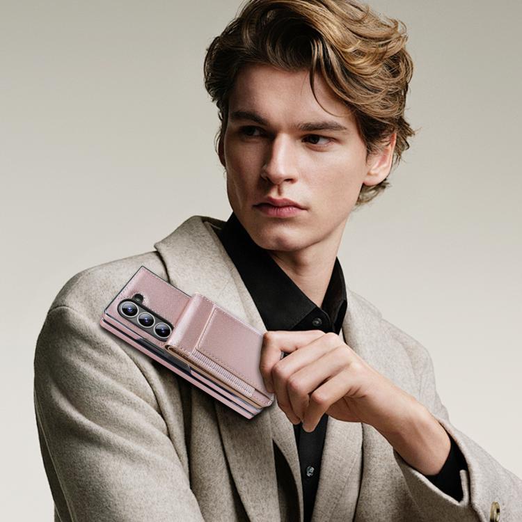 Funda de cuero con película templada integrada para Samsung Galaxy Z Fold6 (oro rosa)