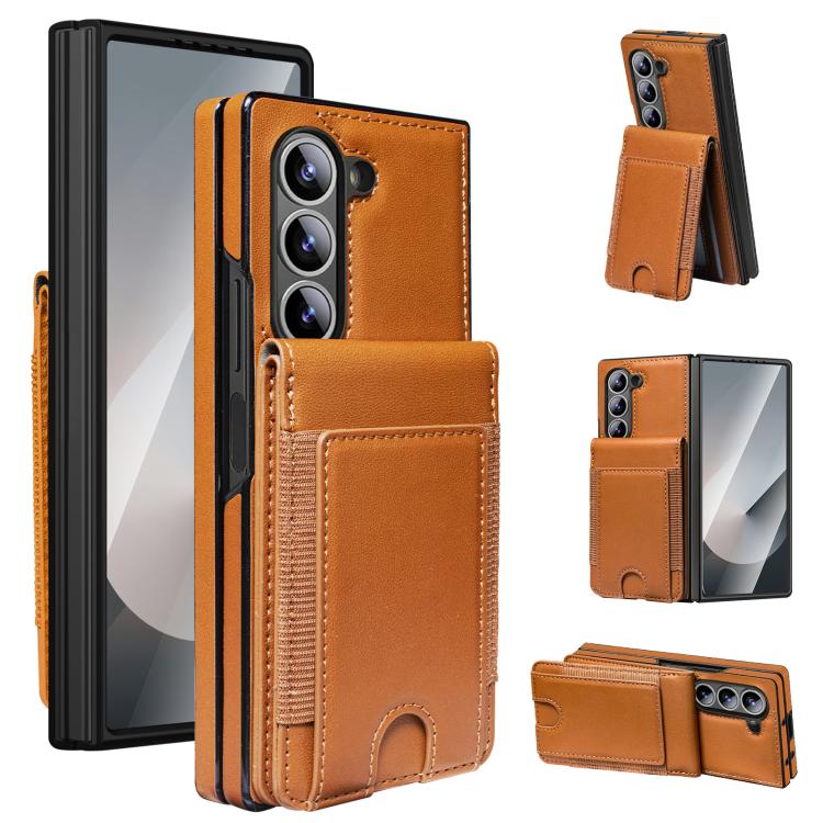 Funda de cuero con película templada integrada para Samsung Galaxy Z Fold5 (marrón)