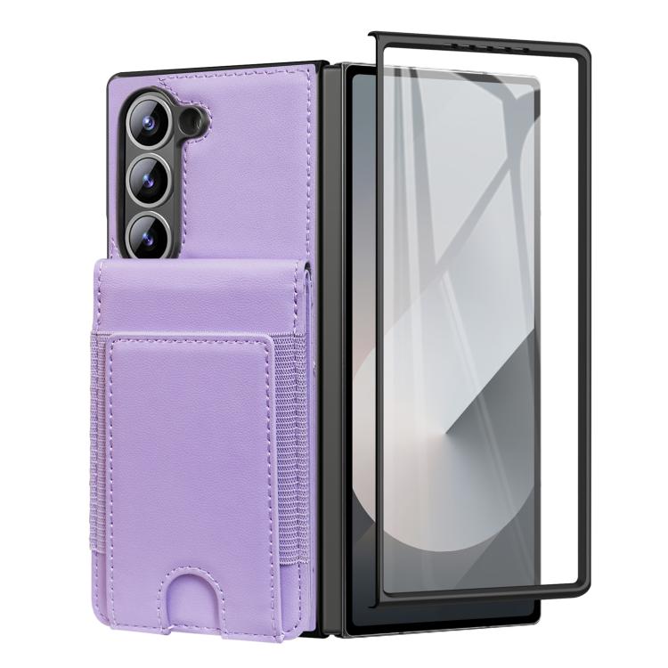 Funda de cuero con película templada integrada para Samsung Galaxy Z Fold5 (morado claro)