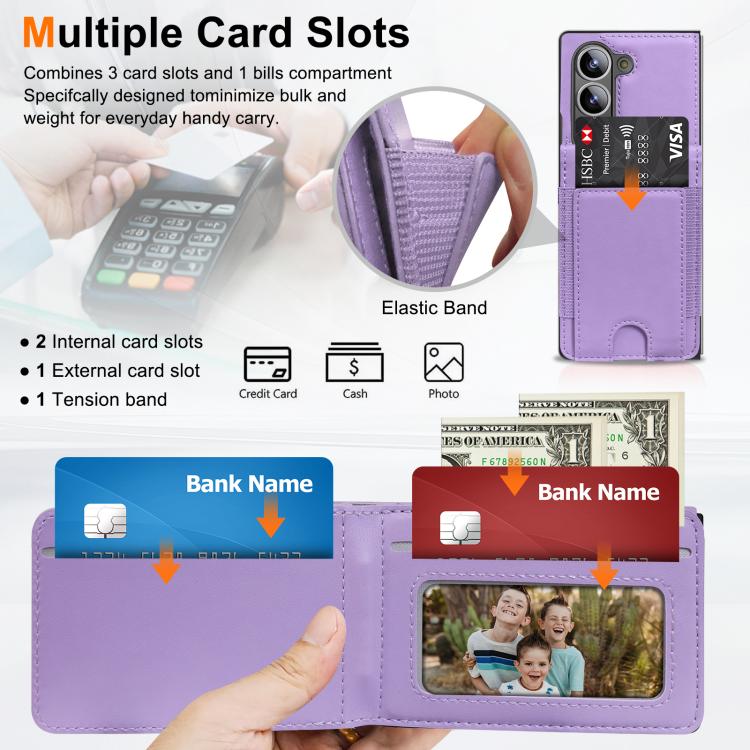 Funda de cuero con película templada integrada para Samsung Galaxy Z Fold5 (morado claro)
