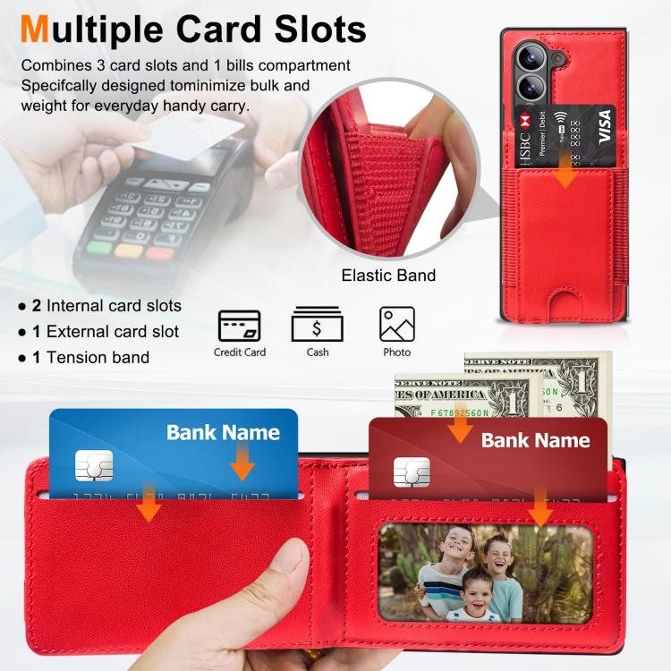 Funda de cuero con película templada integrada para Samsung Galaxy Z Fold7 (rojo)