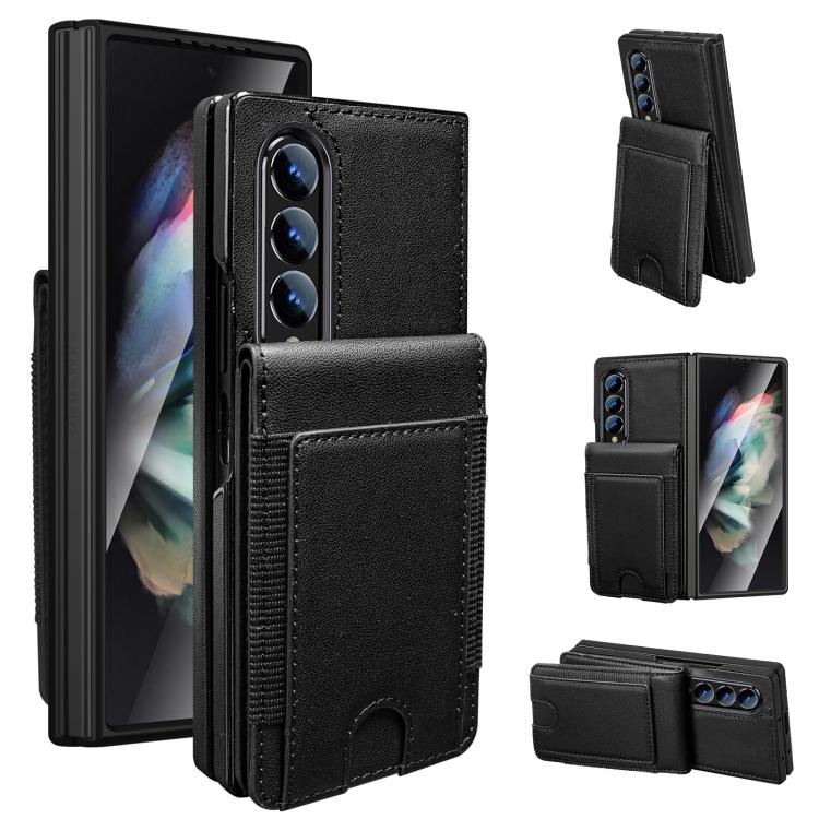 Funda plegable de cuero con película templada integrada para Samsung Galaxy Z Fold4 (negro)