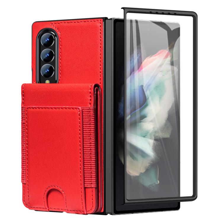 Funda plegable de cuero con película templada integrada para Samsung Galaxy Z Fold4 (rojo)