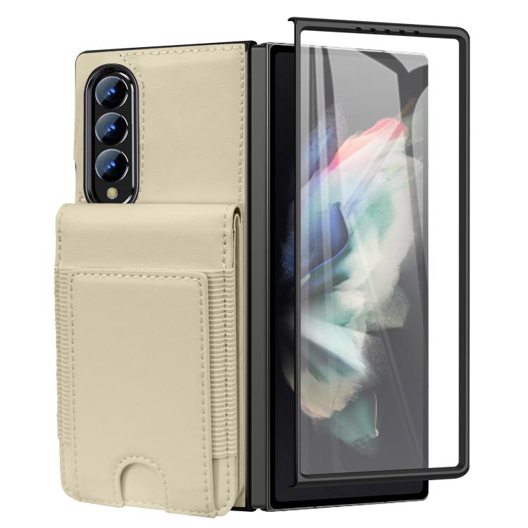 Funda plegable de cuero con película templada integrada para Samsung Galaxy Z Fold4 (beige)