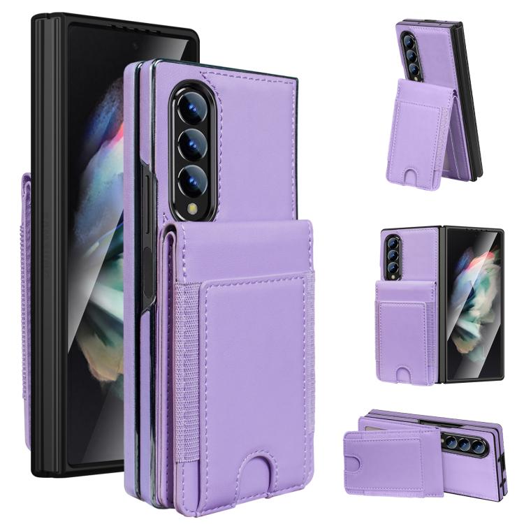 Funda de cuero con película templada integrada para Samsung Galaxy Z Fold4 (morado claro)